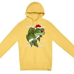 Santa Hat Bass Fish Xmas Lighting Ugly Bass Christmas Gift Premium Pullover Hoodie