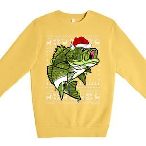 Santa Hat Bass Fish Xmas Lighting Ugly Bass Christmas Gift Premium Crewneck Sweatshirt