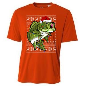 Santa Hat Bass Fish Xmas Lighting Ugly Bass Christmas Gift Cooling Performance Crew T-Shirt