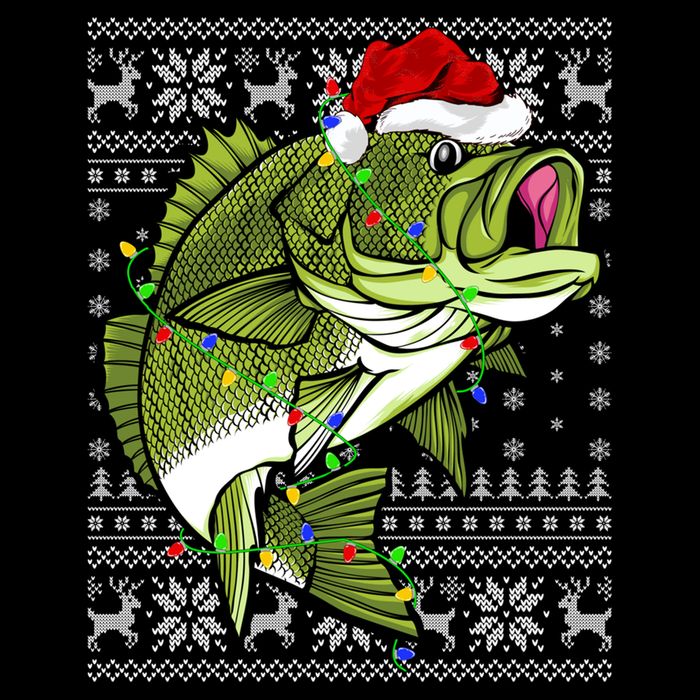 Santa Hat Bass Fish Xmas Lighting Ugly Bass Christmas Gift Cooling Performance Crew T-Shirt