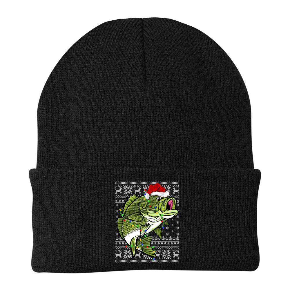 Santa Hat Bass Fish Xmas Lighting Ugly Bass Christmas Gift Beanie