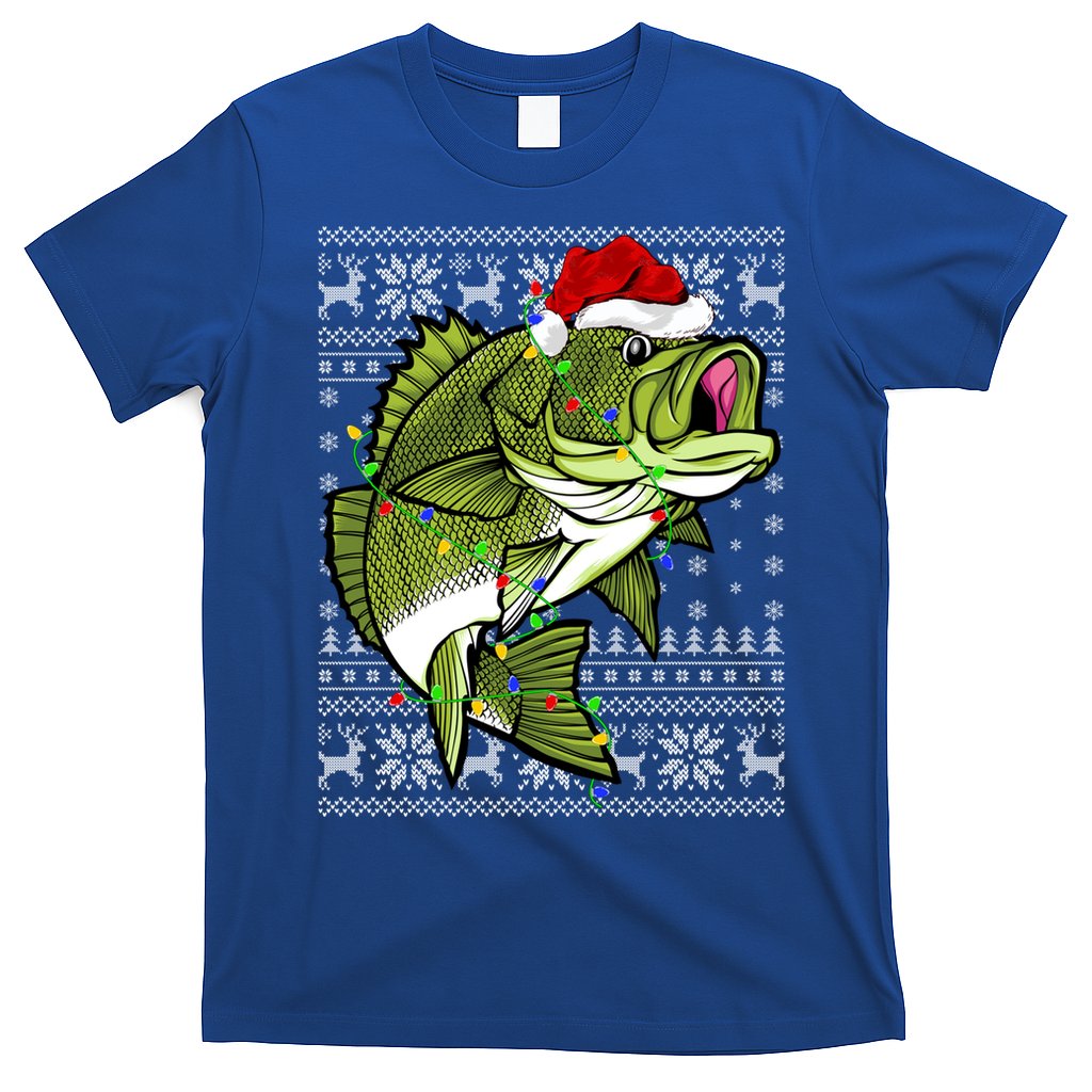 Santa Hat Bass Fish Xmas Lighting Ugly Bass Christmas Gift T-Shirt