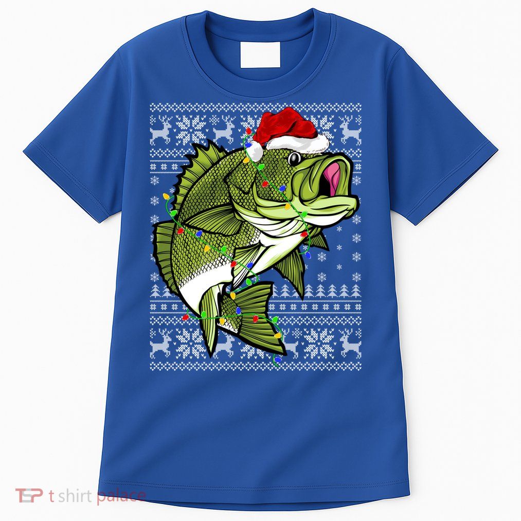 Santa Hat Bass Fish Xmas Lighting Ugly Bass Christmas Gift Tall T-Shirt
