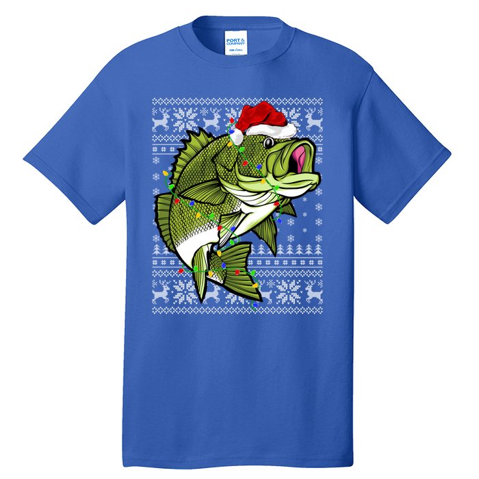 Santa Hat Bass Fish Xmas Lighting Ugly Bass Christmas Gift Tall T-Shirt