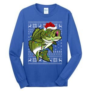 Santa Hat Bass Fish Xmas Lighting Ugly Bass Christmas Gift Tall Long Sleeve T-Shirt