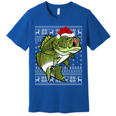 Santa Hat Bass Fish Xmas Lighting Ugly Bass Christmas Gift Premium T-Shirt