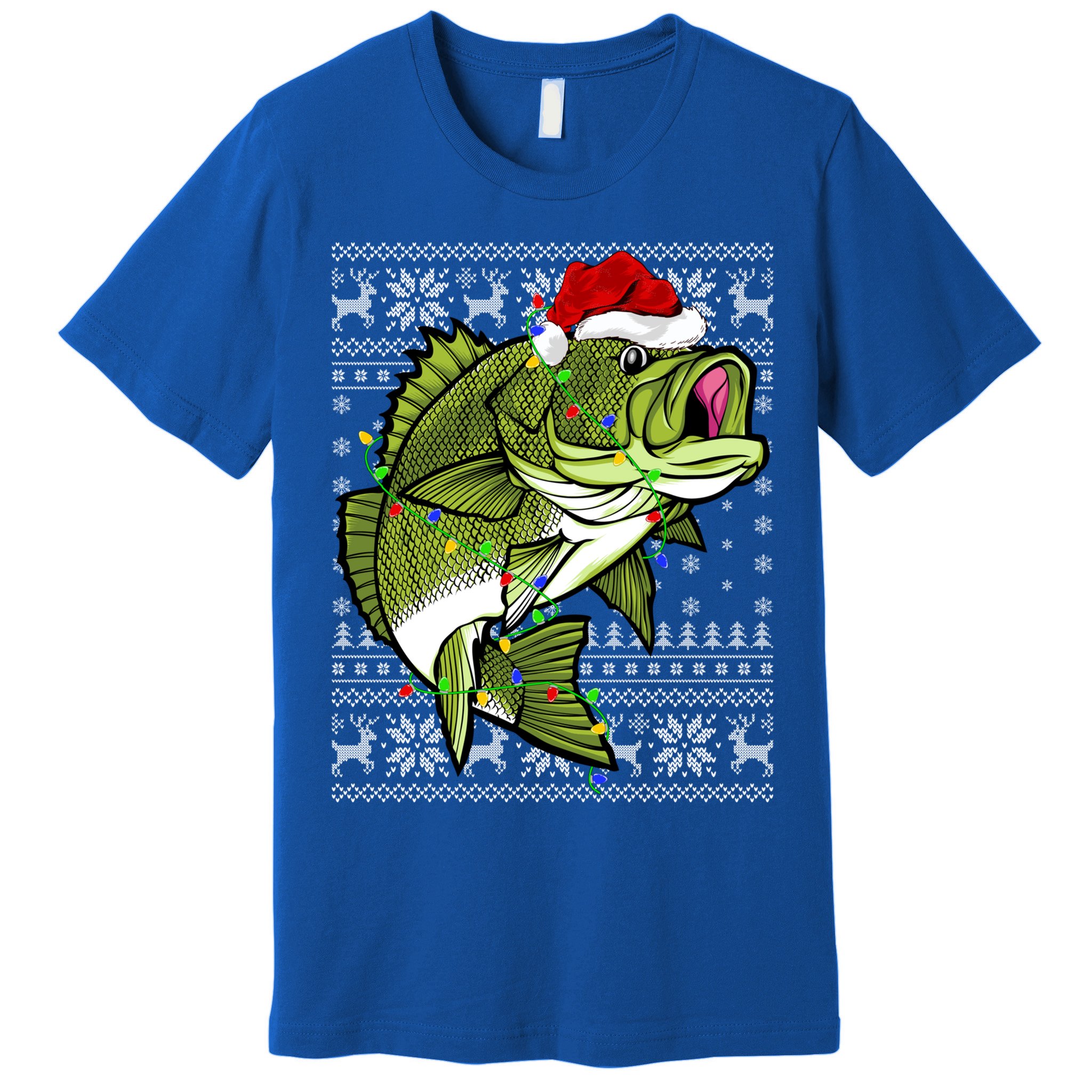 Santa Hat Bass Fish Xmas Lighting Ugly Bass Christmas Gift Premium T-Shirt