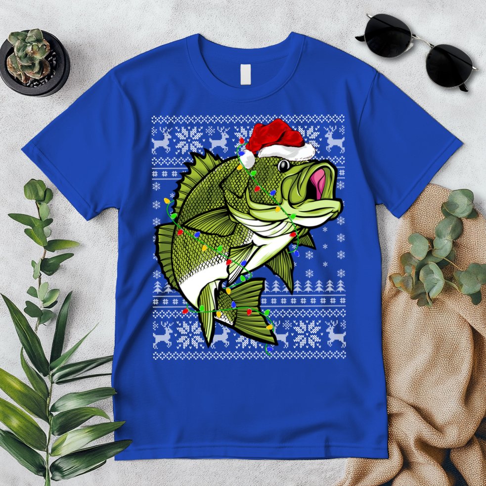 Santa Hat Bass Fish Xmas Lighting Ugly Bass Christmas Gift Premium T-Shirt