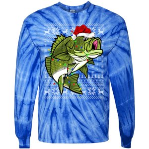 Santa Hat Bass Fish Xmas Lighting Ugly Bass Christmas Gift Tie-Dye Long Sleeve Shirt