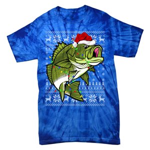 Santa Hat Bass Fish Xmas Lighting Ugly Bass Christmas Gift Tie-Dye T-Shirt