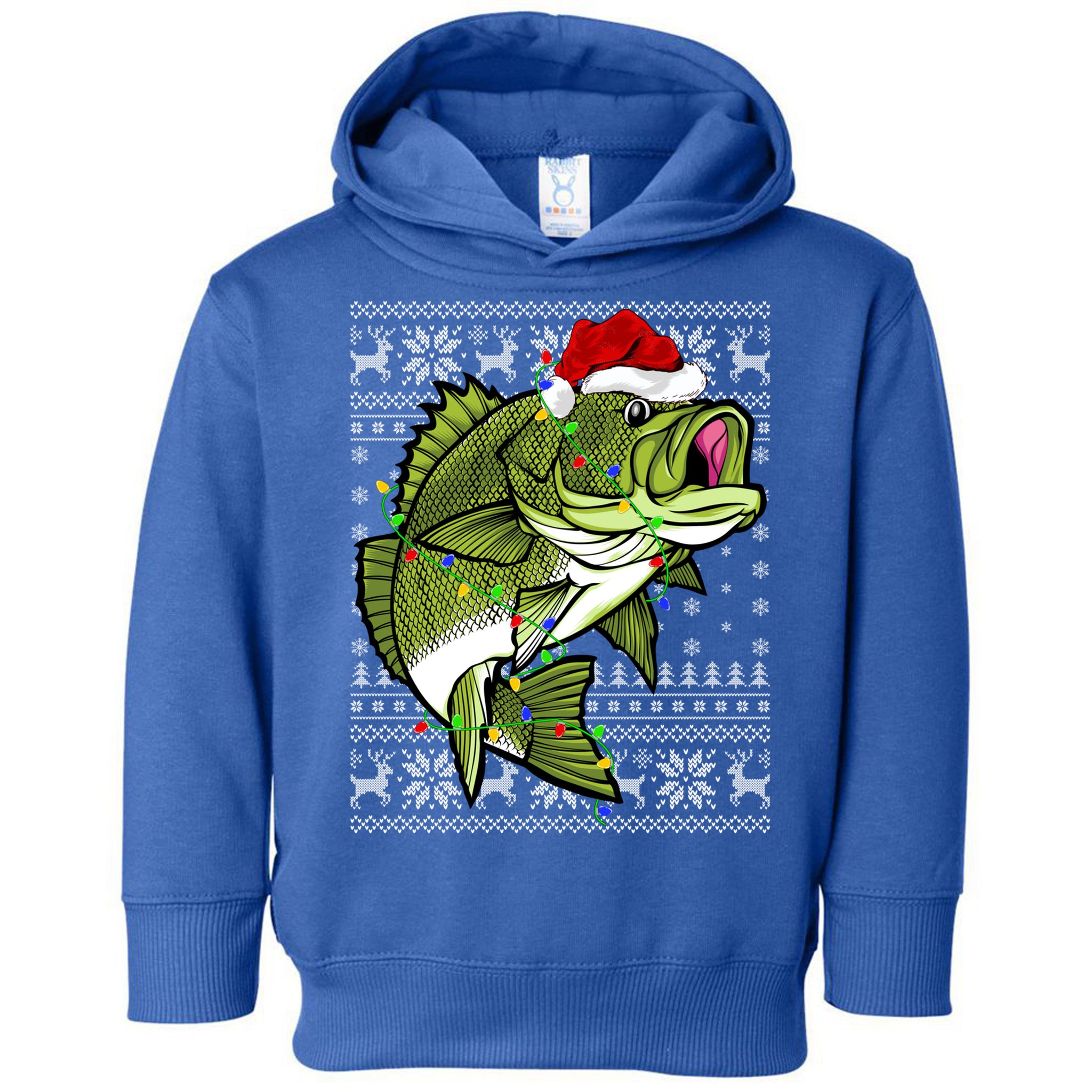 Santa Hat Bass Fish Xmas Lighting Ugly Bass Christmas Gift Toddler Hoodie