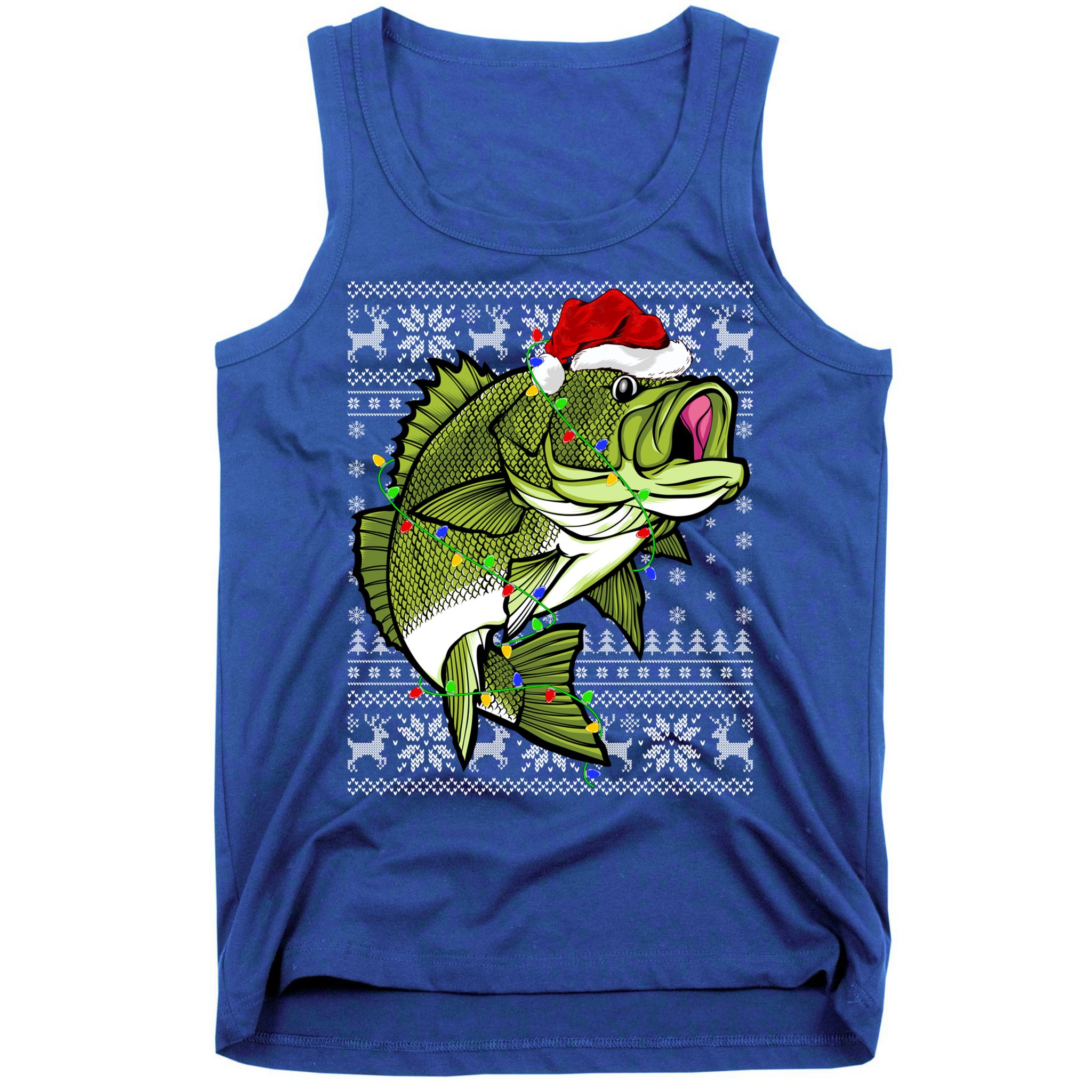 Santa Hat Bass Fish Xmas Lighting Ugly Bass Christmas Gift Tank Top