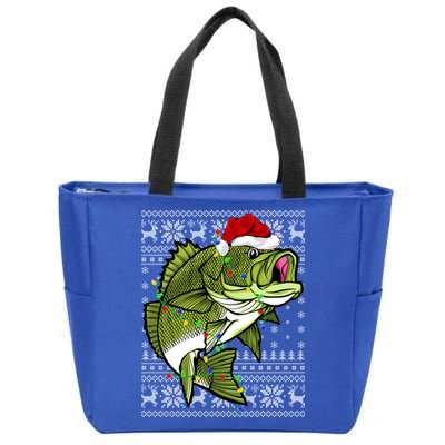 Santa Hat Bass Fish Xmas Lighting Ugly Bass Christmas Gift Zip Tote Bag
