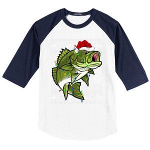 Santa Hat Bass Fish Xmas Lighting Ugly Bass Christmas Gift Baseball Sleeve Shirt