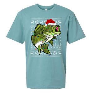 Santa Hat Bass Fish Xmas Lighting Ugly Bass Christmas Gift Sueded Cloud Jersey T-Shirt