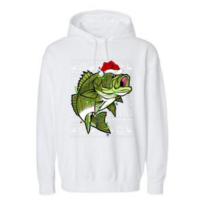 Santa Hat Bass Fish Xmas Lighting Ugly Bass Christmas Gift Garment-Dyed Fleece Hoodie