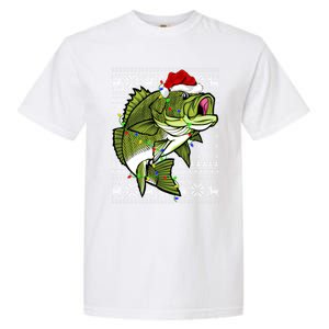 Santa Hat Bass Fish Xmas Lighting Ugly Bass Christmas Gift Garment-Dyed Heavyweight T-Shirt