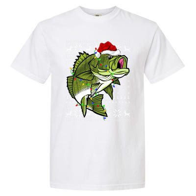 Santa Hat Bass Fish Xmas Lighting Ugly Bass Christmas Gift Garment-Dyed Heavyweight T-Shirt