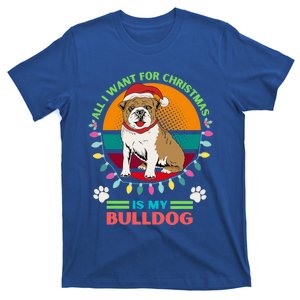 Santa Hat Bulldog All I Want For Christmas Holiday Lights Gift T-Shirt