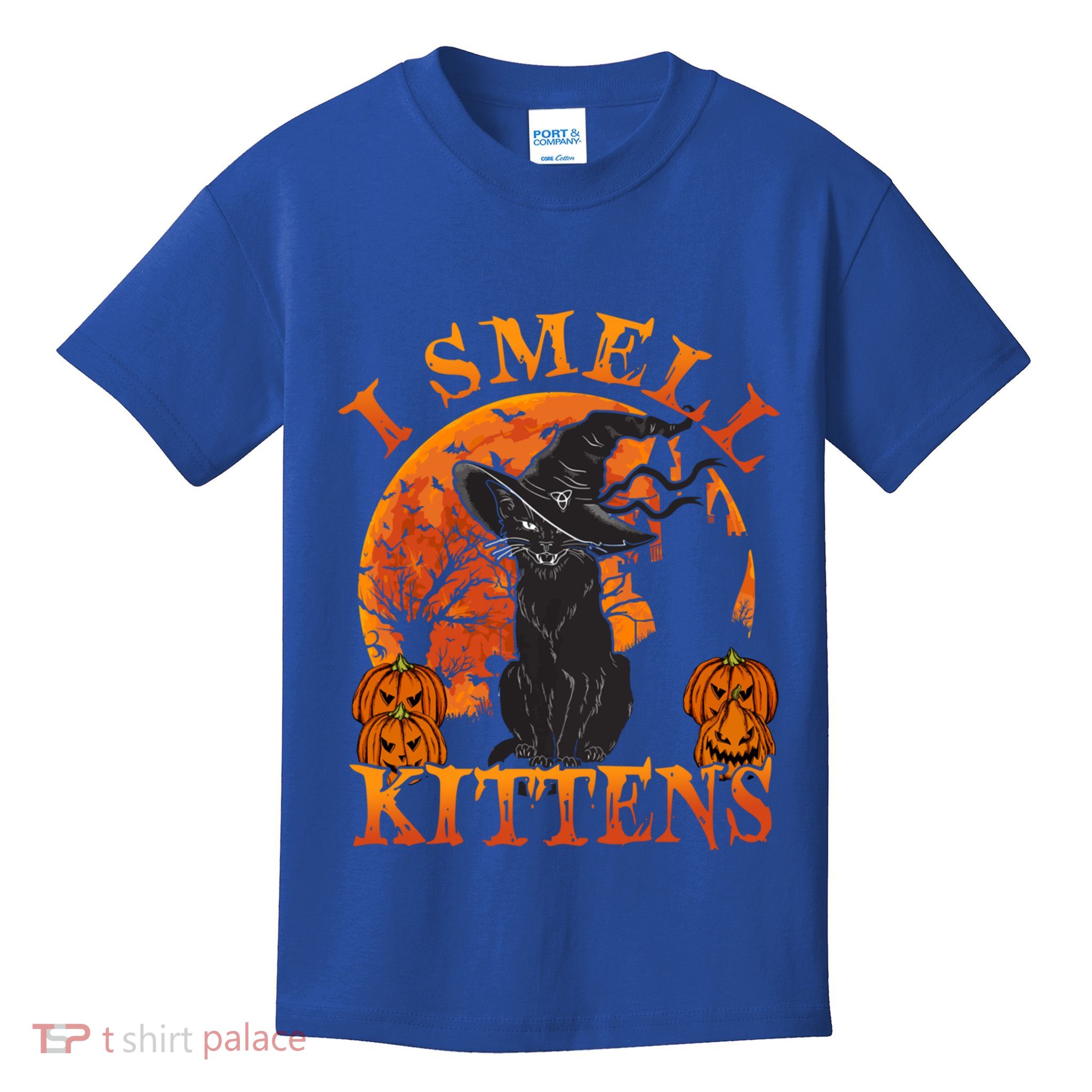 Scary Halloween BlackCat Costume Witch Hat And Moon Vintage Gift Kids T-Shirt