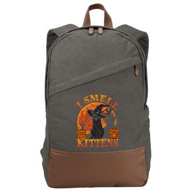 Scary Halloween BlackCat Costume Witch Hat And Moon Vintage Gift Cotton Canvas Backpack