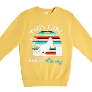 Serape Horse Barrel Racing This Girl Runs On Jesus Rodeo Premium Premium Crewneck Sweatshirt