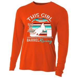 Serape Horse Barrel Racing This Girl Runs On Jesus Rodeo Premium Cooling Performance Long Sleeve Crew