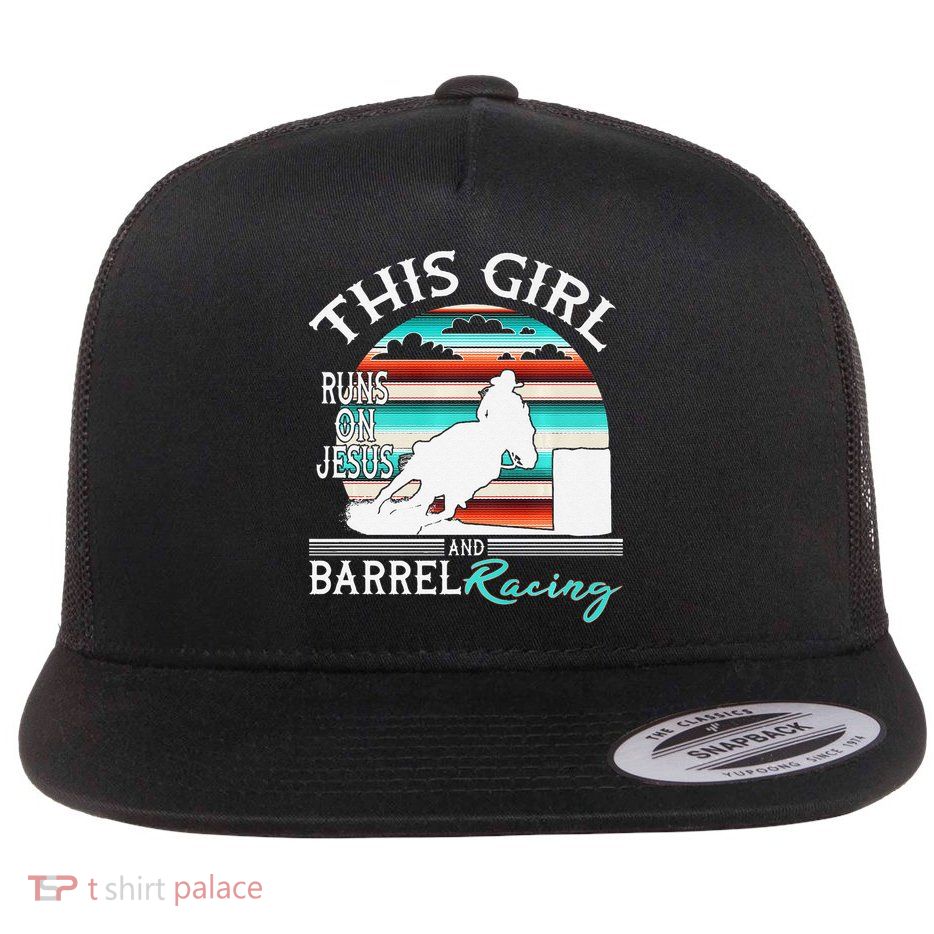 Serape Horse Barrel Racing This Girl Runs On Jesus Rodeo Premium Flatbill Hat