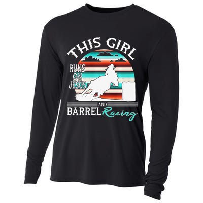Serape Horse Barrel Racing This Girl Runs On Jesus Rodeo Premium Cooling Performance Long Sleeve Crew