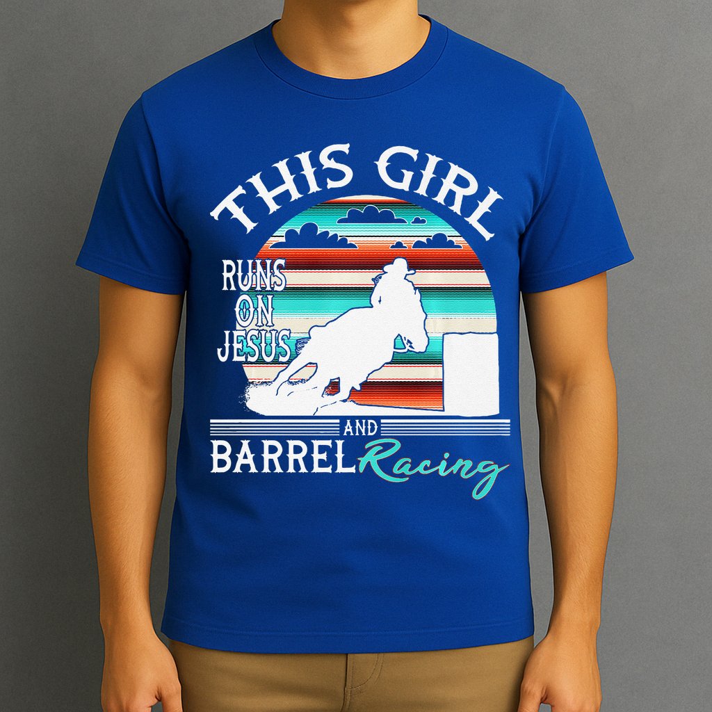 Serape Horse Barrel Racing This Girl Runs On Jesus Rodeo Premium T-Shirt