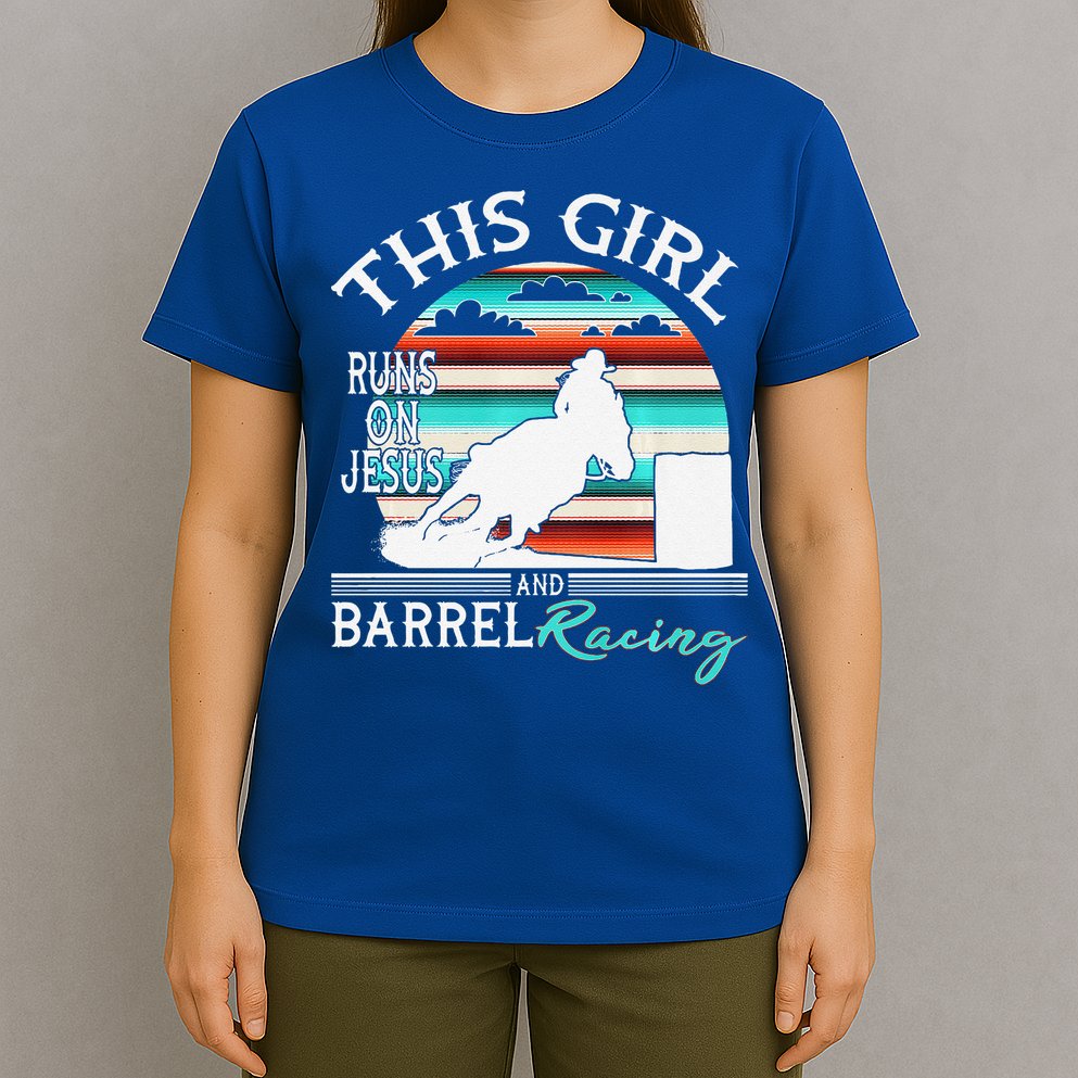 Serape Horse Barrel Racing This Girl Runs On Jesus Rodeo Premium T-Shirt