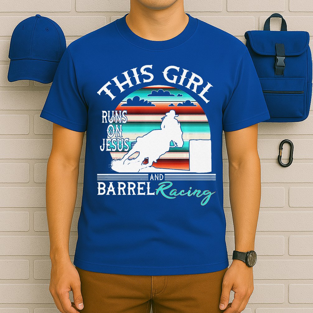 Serape Horse Barrel Racing This Girl Runs On Jesus Rodeo Premium T-Shirt