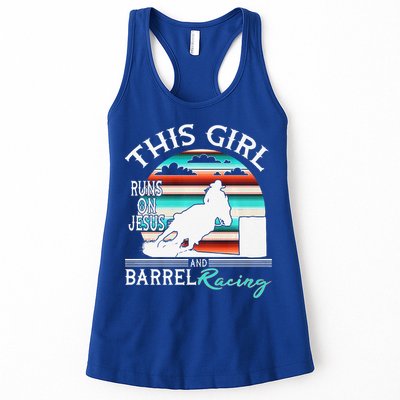 Serape Horse Barrel Racing This Girl Runs On Jesus Rodeo Premium Womens Tank Top