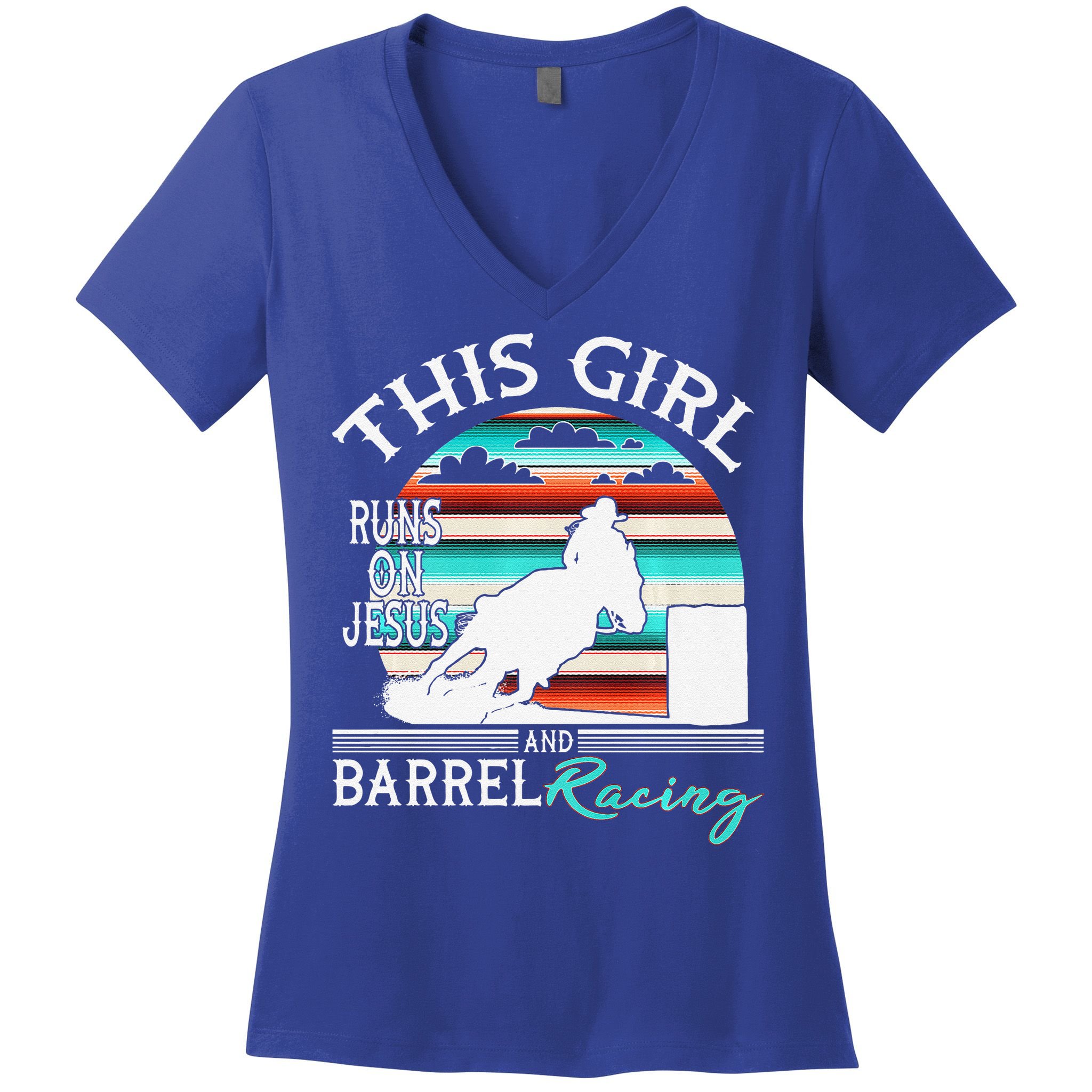 Serape Horse Barrel Racing This Girl Runs On Jesus Rodeo Premium Women's V-Neck T-Shirt
