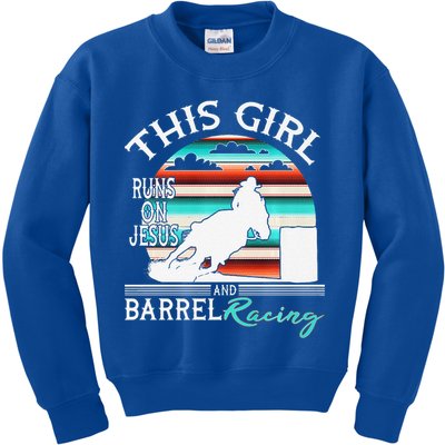 Serape Horse Barrel Racing This Girl Runs On Jesus Rodeo Premium Kids Sweatshirt