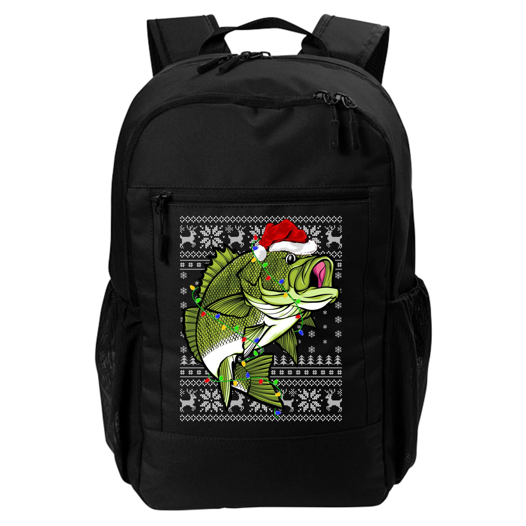 Santa Hat Bass Fish Xmas Lighting Ugly Bass Christmas Funny Gift Backpack