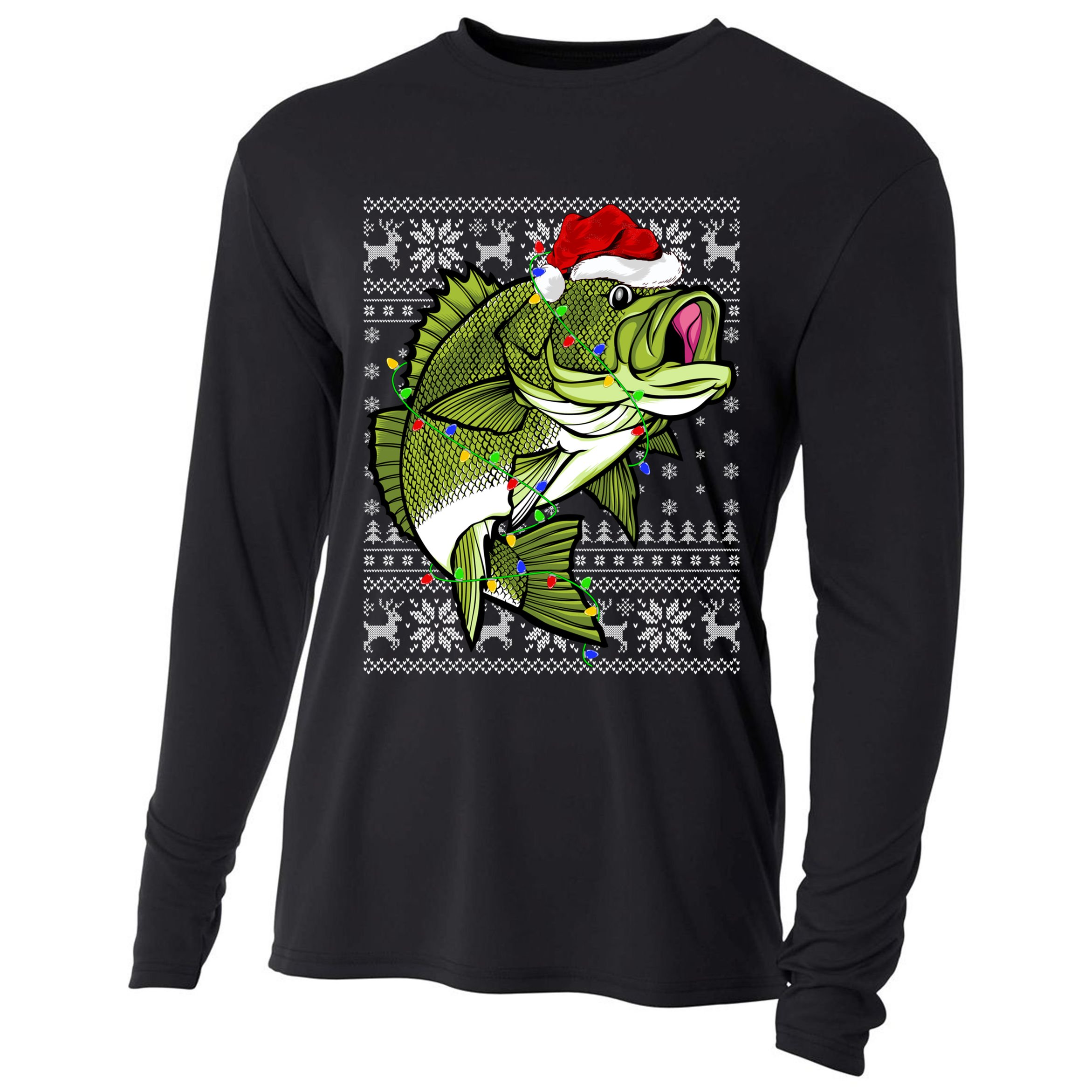 Santa Hat Bass Fish Xmas Lighting Ugly Bass Christmas Funny Gift Cooling Performance Long Sleeve Crew