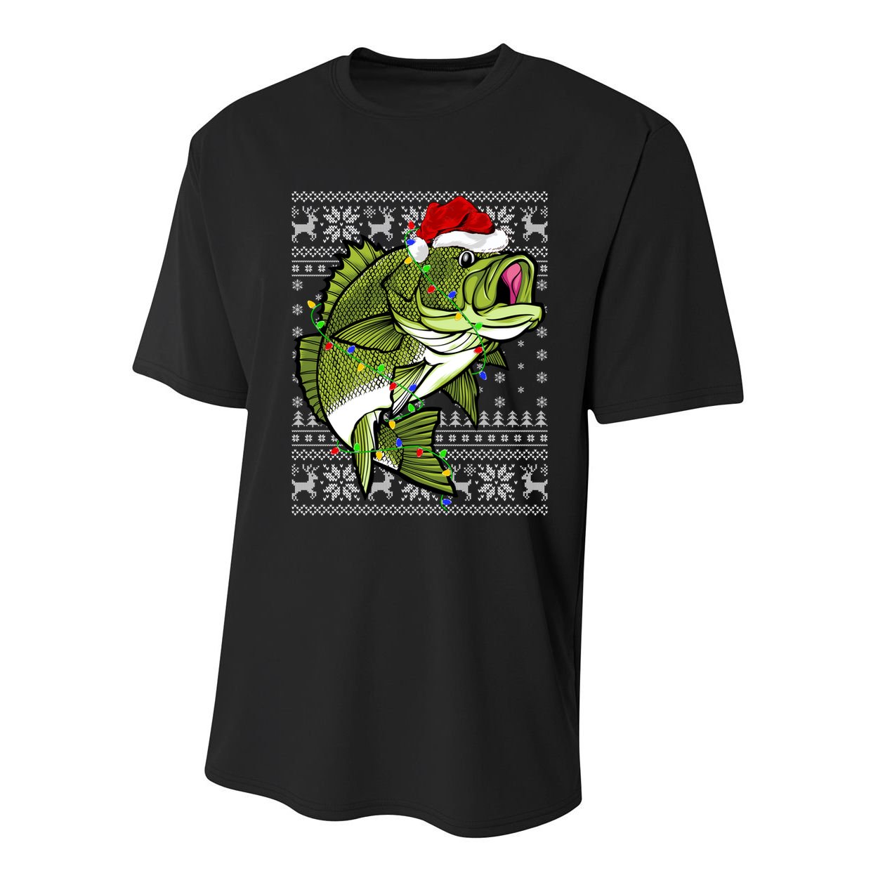 Santa Hat Bass Fish Xmas Lighting Ugly Bass Christmas Funny Gift Youth Performance Sprint T-Shirt
