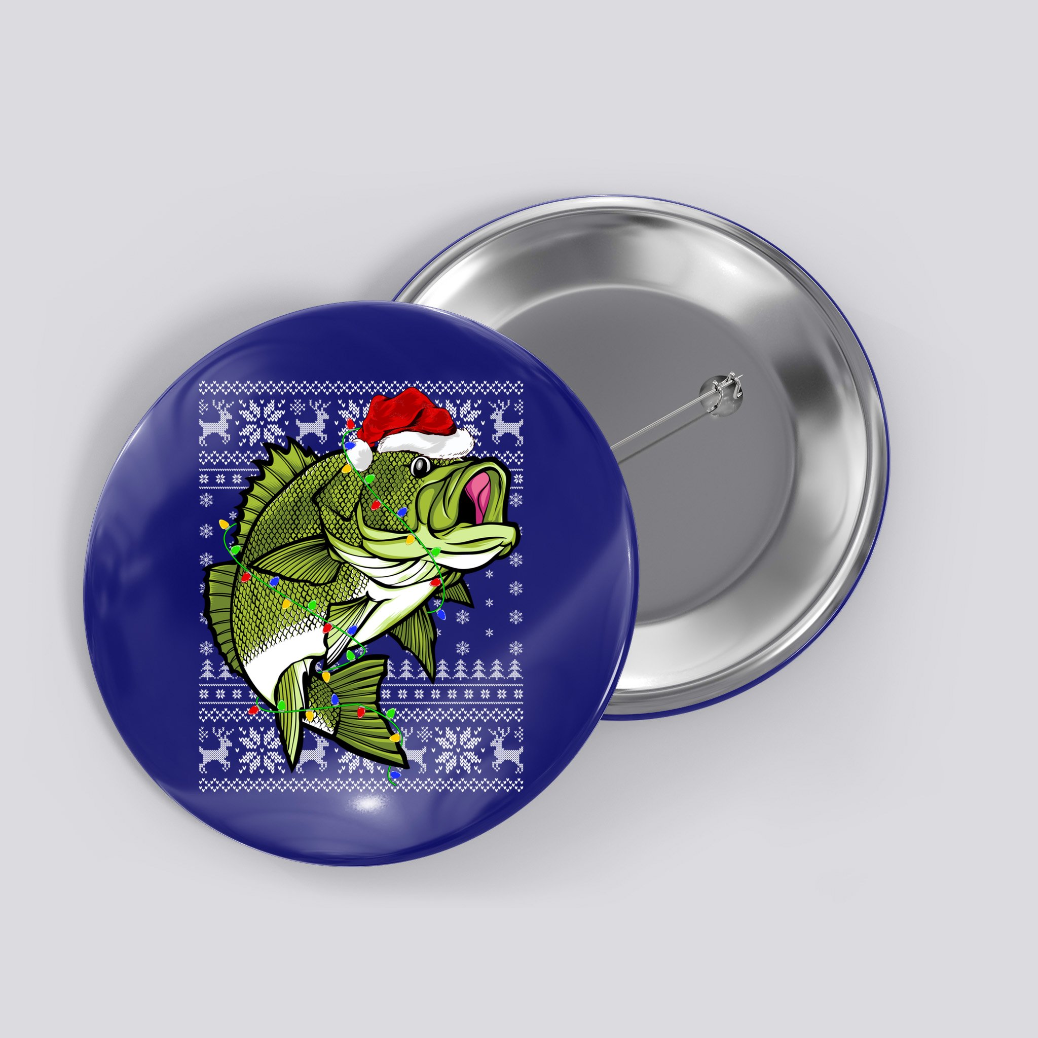 Santa Hat Bass Fish Xmas Lighting Ugly Bass Christmas Funny Gift Button