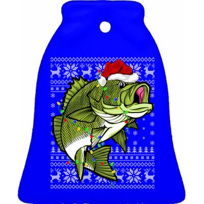 Santa Hat Bass Fish Xmas Lighting Ugly Bass Christmas Funny Gift Ceramic Bell Ornament