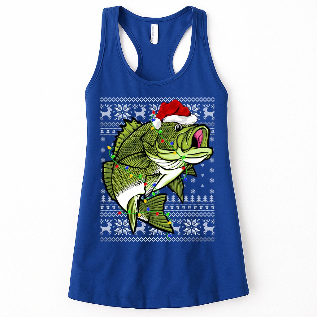 Santa Hat Bass Fish Xmas Lighting Ugly Bass Christmas Funny Gift Womens Tank Top