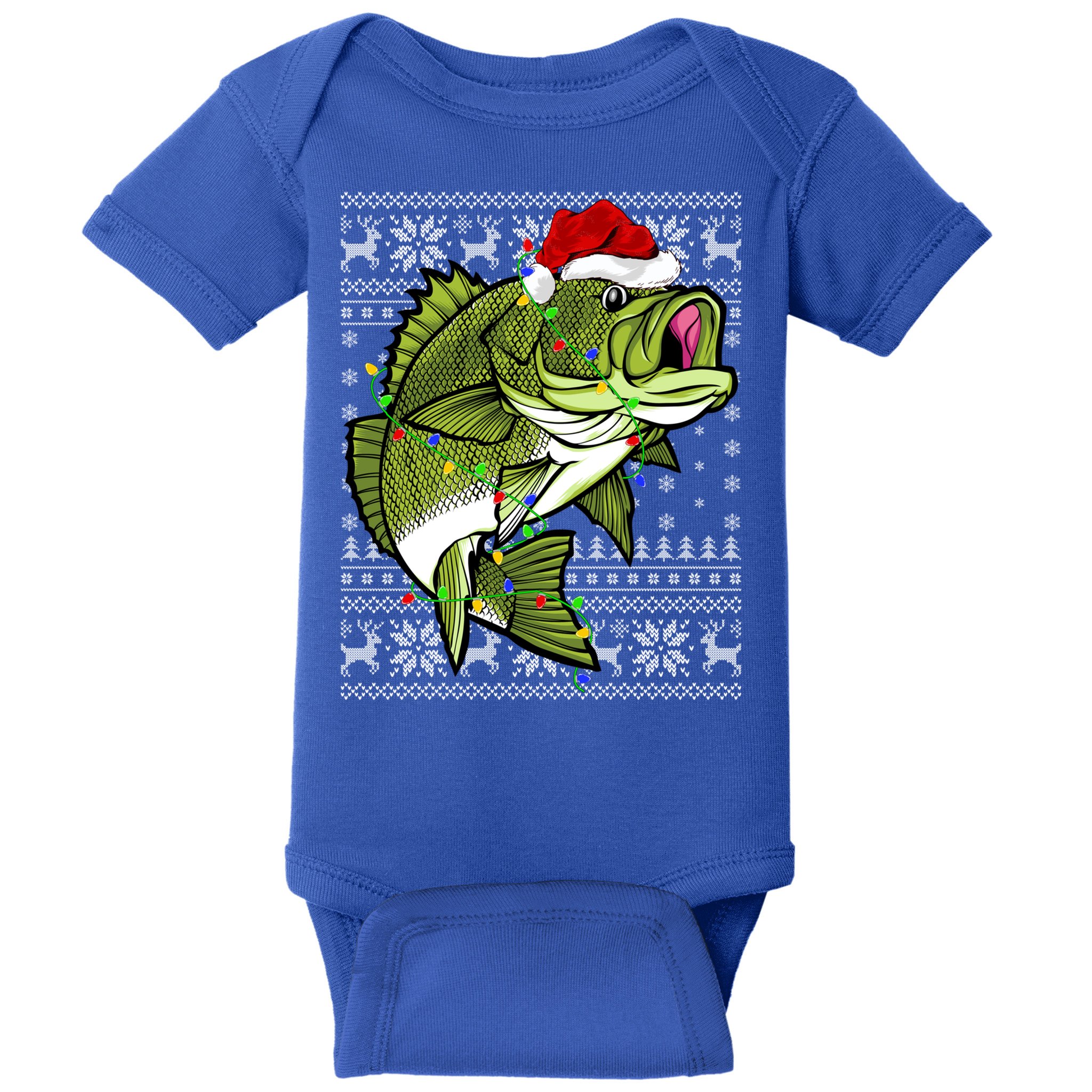 Santa Hat Bass Fish Xmas Lighting Ugly Bass Christmas Funny Gift Baby Bodysuit