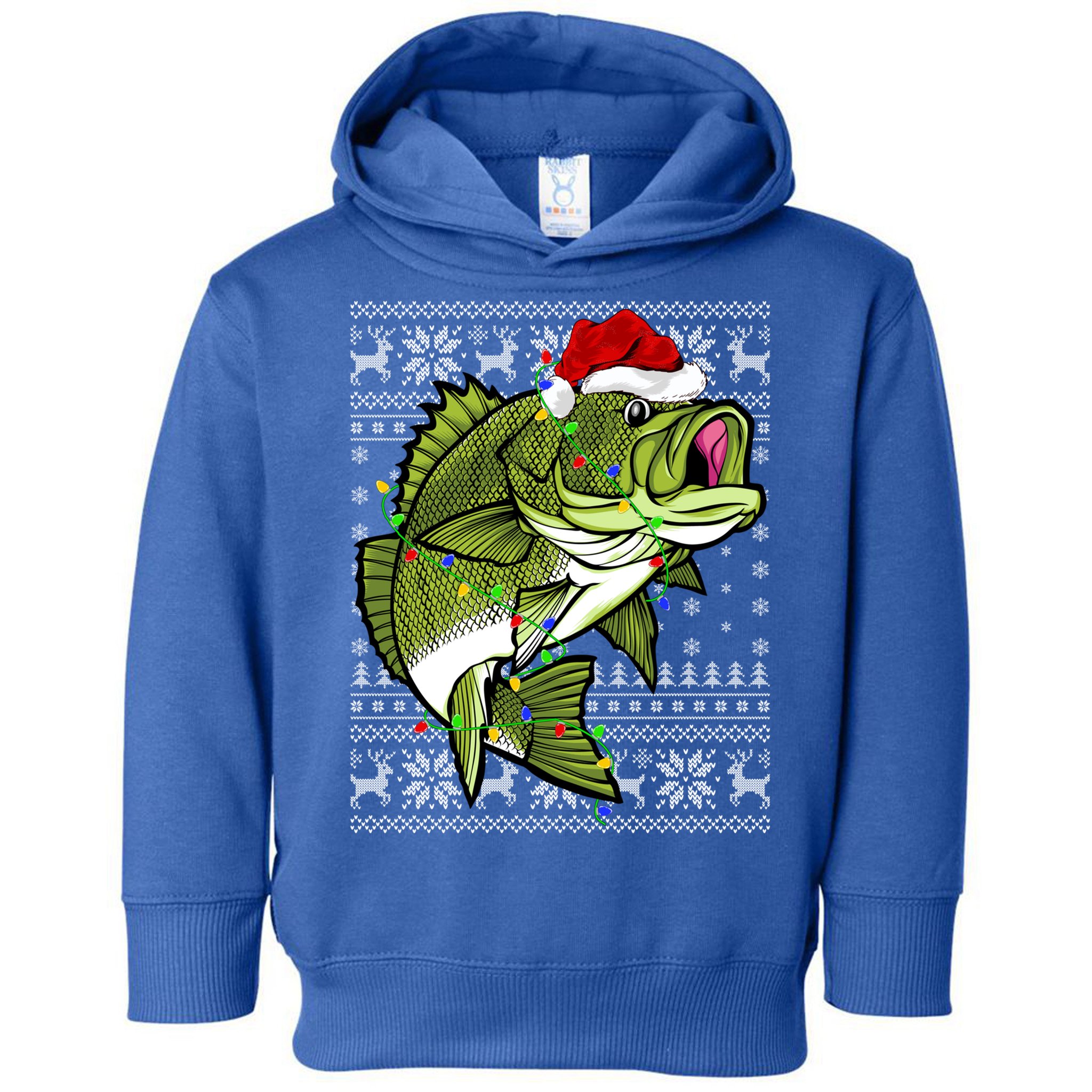 Santa Hat Bass Fish Xmas Lighting Ugly Bass Christmas Funny Gift Toddler Hoodie