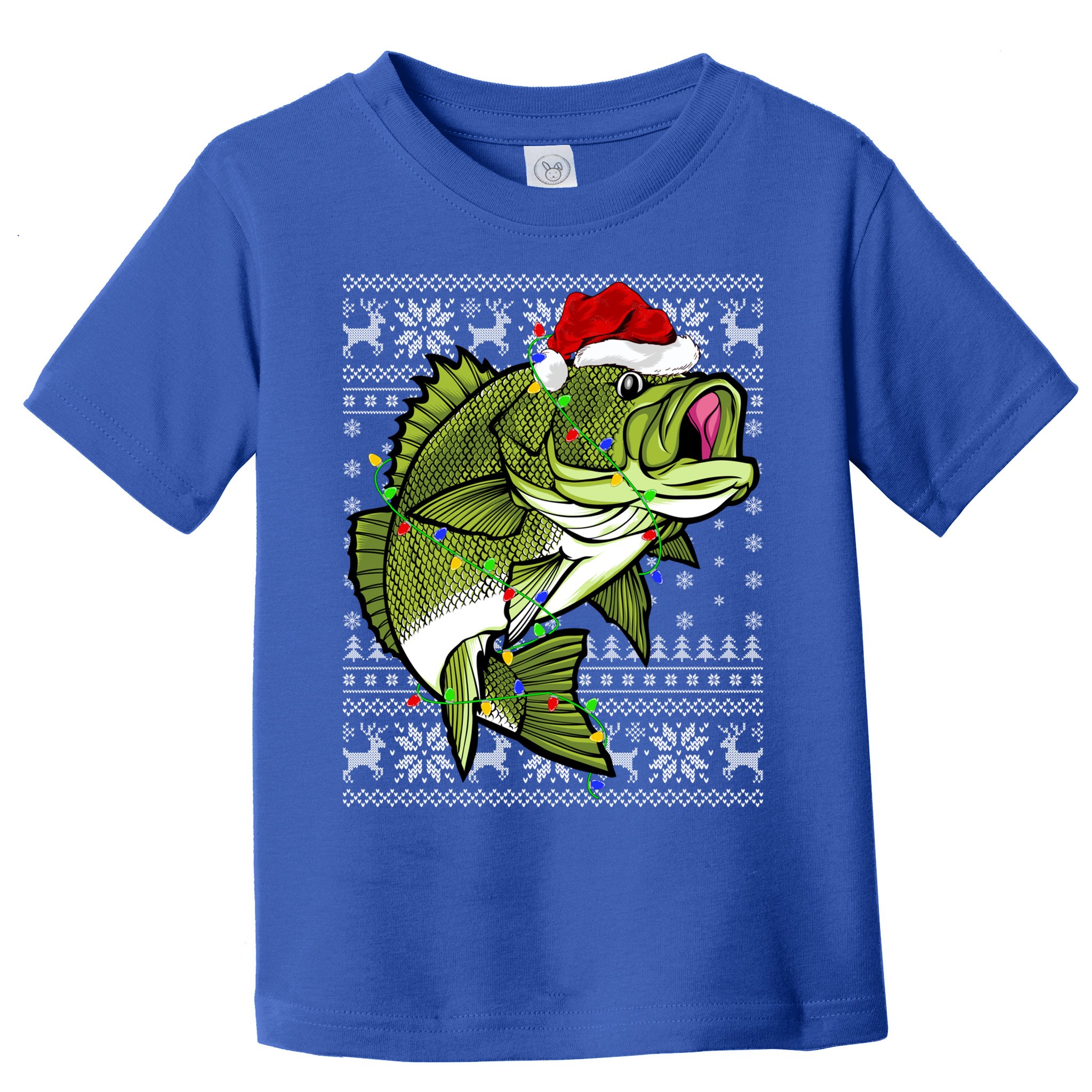 Santa Hat Bass Fish Xmas Lighting Ugly Bass Christmas Funny Gift Toddler T-Shirt