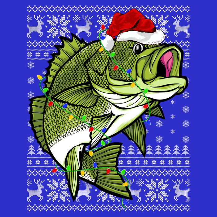 Santa Hat Bass Fish Xmas Lighting Ugly Bass Christmas Funny Gift Kids T-Shirt