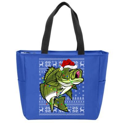 Santa Hat Bass Fish Xmas Lighting Ugly Bass Christmas Funny Gift Zip Tote Bag