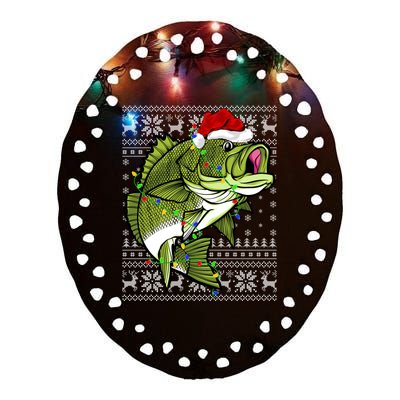 Santa Hat Bass Fish Xmas Lighting Ugly Bass Christmas Funny Gift Ceramic Oval Ornament