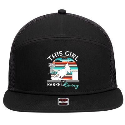 Serape Horse Barrel Racing This Girl Runs On Jesus Rodeo 7 Panel Mesh Trucker Snapback Hat