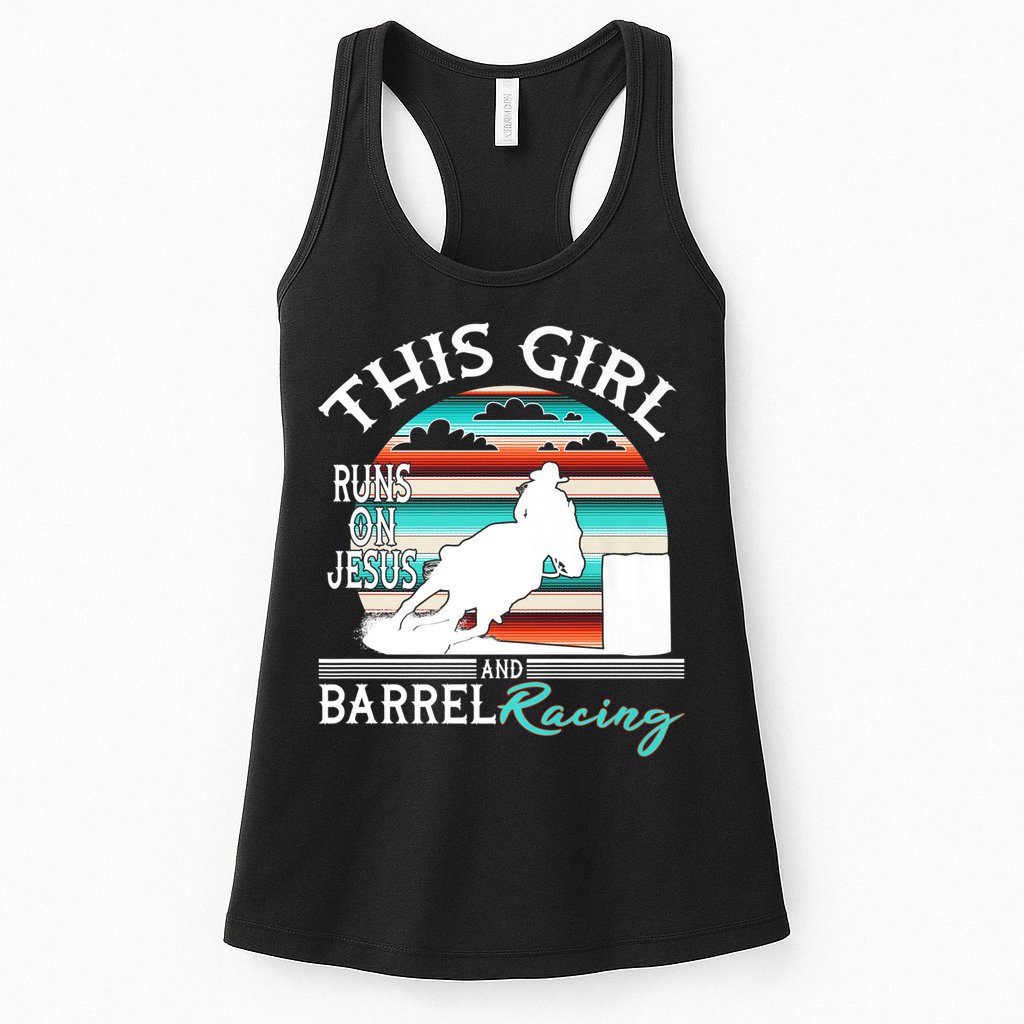 Serape Horse Barrel Racing This Girl Runs On Jesus Rodeo Womens Tank Top
