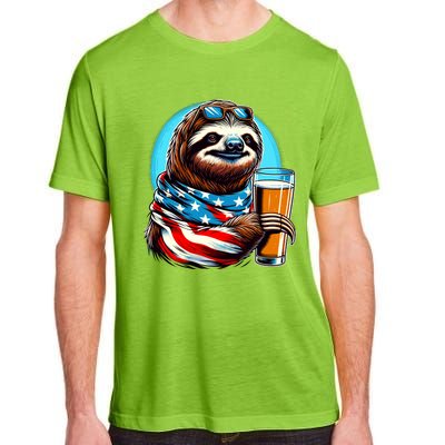 Sloth Holding Beer Usa Flag Adult ChromaSoft Performance T-Shirt